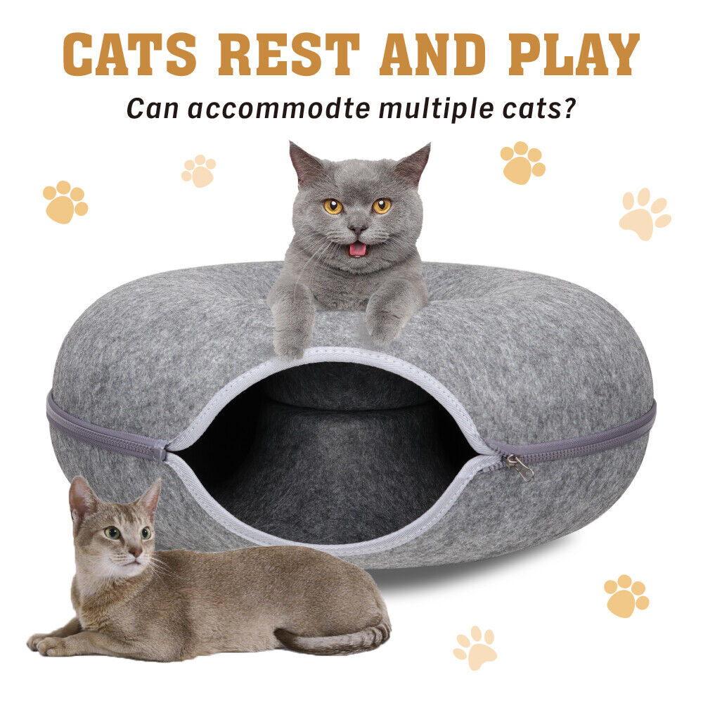 Cat Tunnel Bed Felt Pet Puppy Nest Cave House Round Donut Interactive Play Toy - 26823