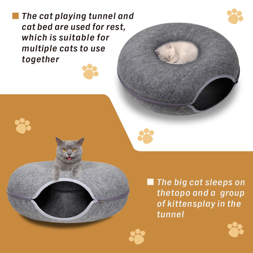 Cat Tunnel Bed Felt Pet Puppy Nest Cave House Round Donut Interactive Play Toy - 26823