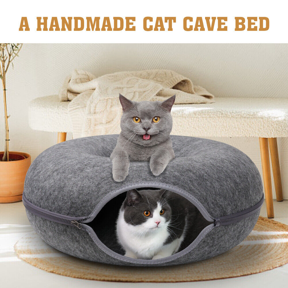 Cat Tunnel Bed Felt Pet Puppy Nest Cave House Round Donut Interactive Play Toy - 26823