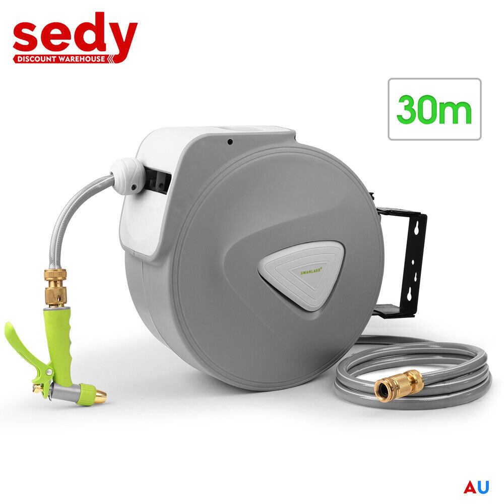 Garden Spray Gun Auto Rewind Wall Water Hose Mount Hose Reel 30M Retractable