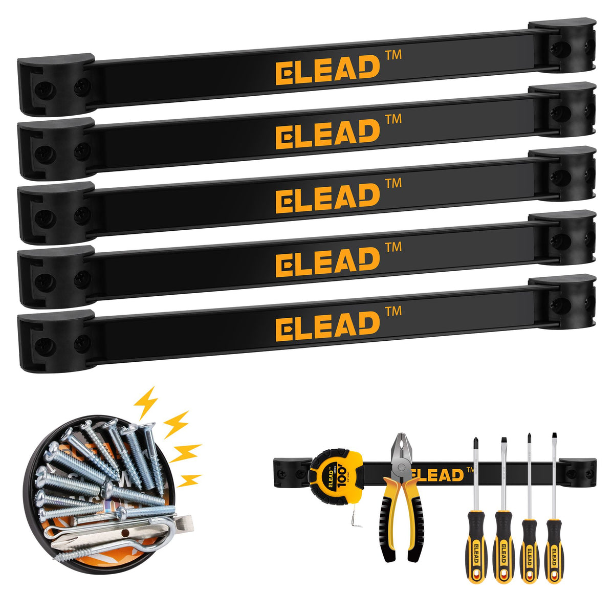 ELEAD 6-Piece 12In Magnetic Tool Holder Storage Organizer Wall Mount Rack Strip Garage