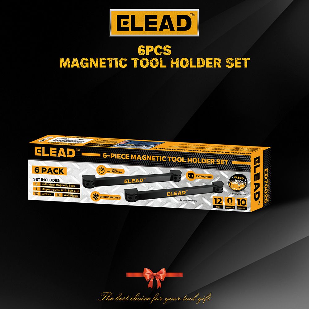 ELEAD 6-Piece 12In Magnetic Tool Holder Storage Organizer Wall Mount Rack Strip Garage