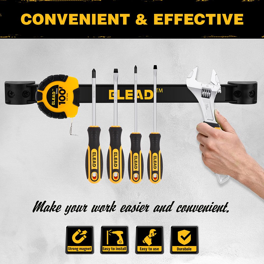 ELEAD 6-Piece 12In Magnetic Tool Holder Storage Organizer Wall Mount Rack Strip Garage