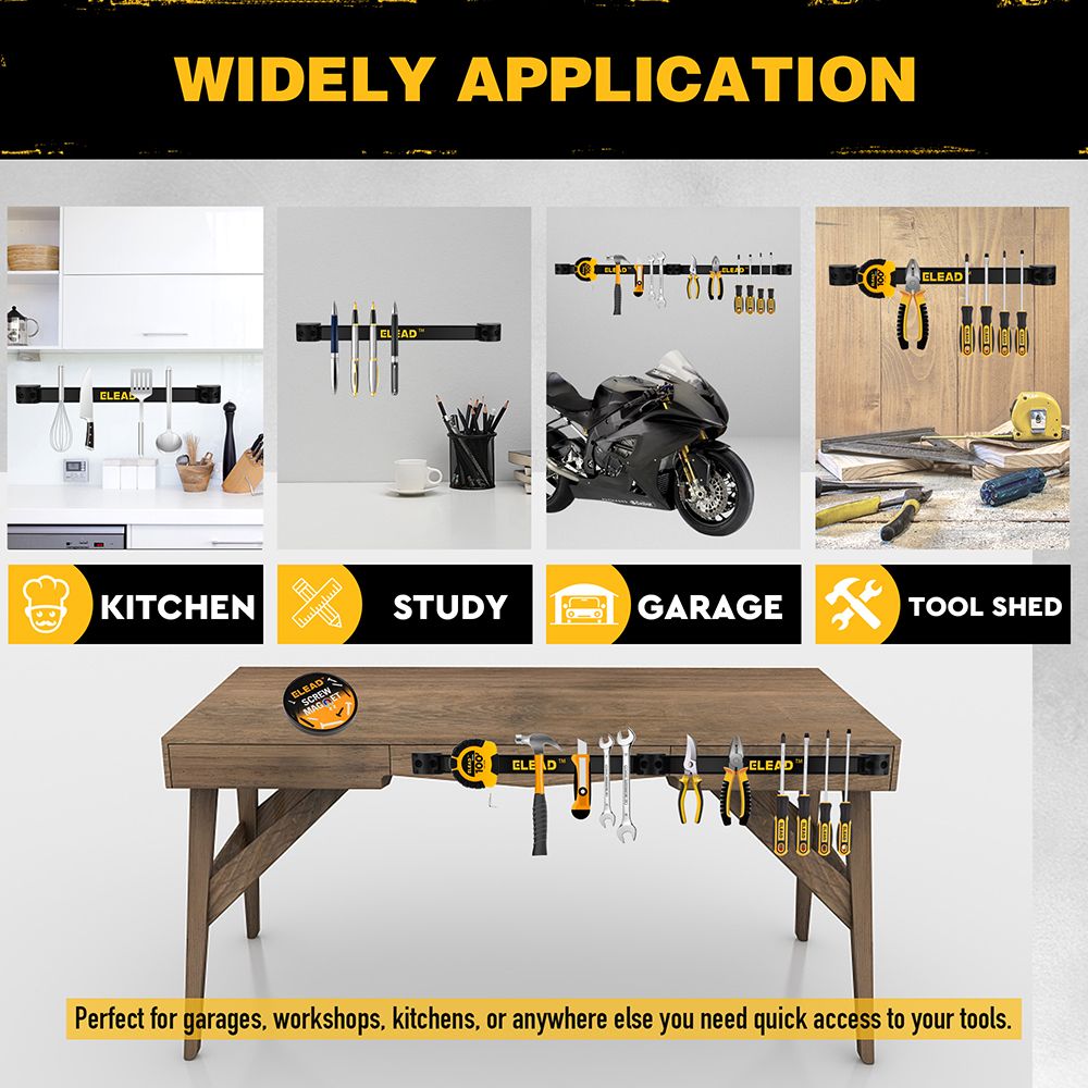 ELEAD 6-Piece 12In Magnetic Tool Holder Storage Organizer Wall Mount Rack Strip Garage