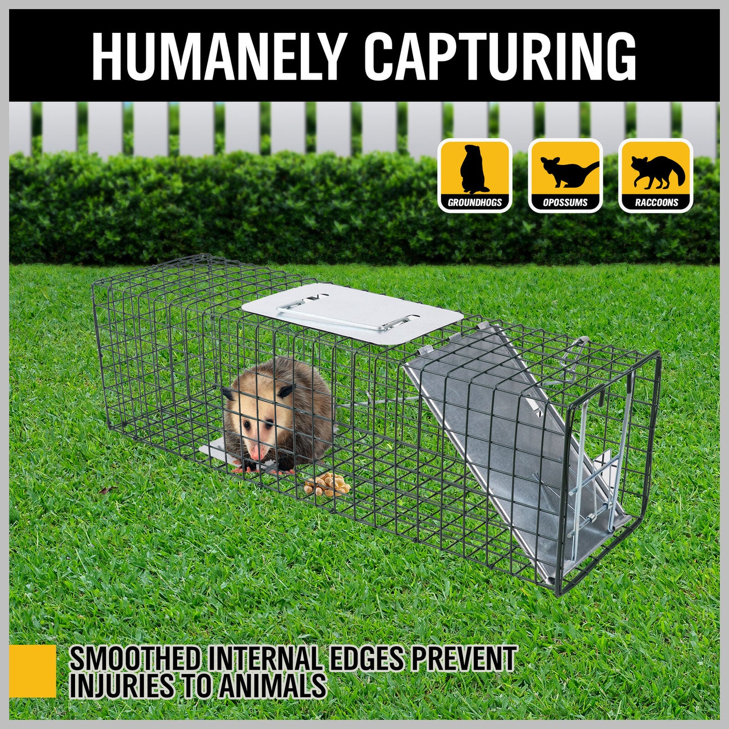 Animal Trap Cage Humane Live Steel Catch Possum Fox Rat Cat Rabbit 81.5x26x32CM