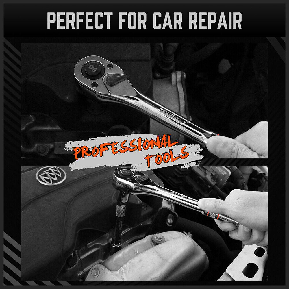 Mini Ratchet Spanner 1/2 3/8 1/4 Drive 90 Tooth Extension Bar Workshop with Bag