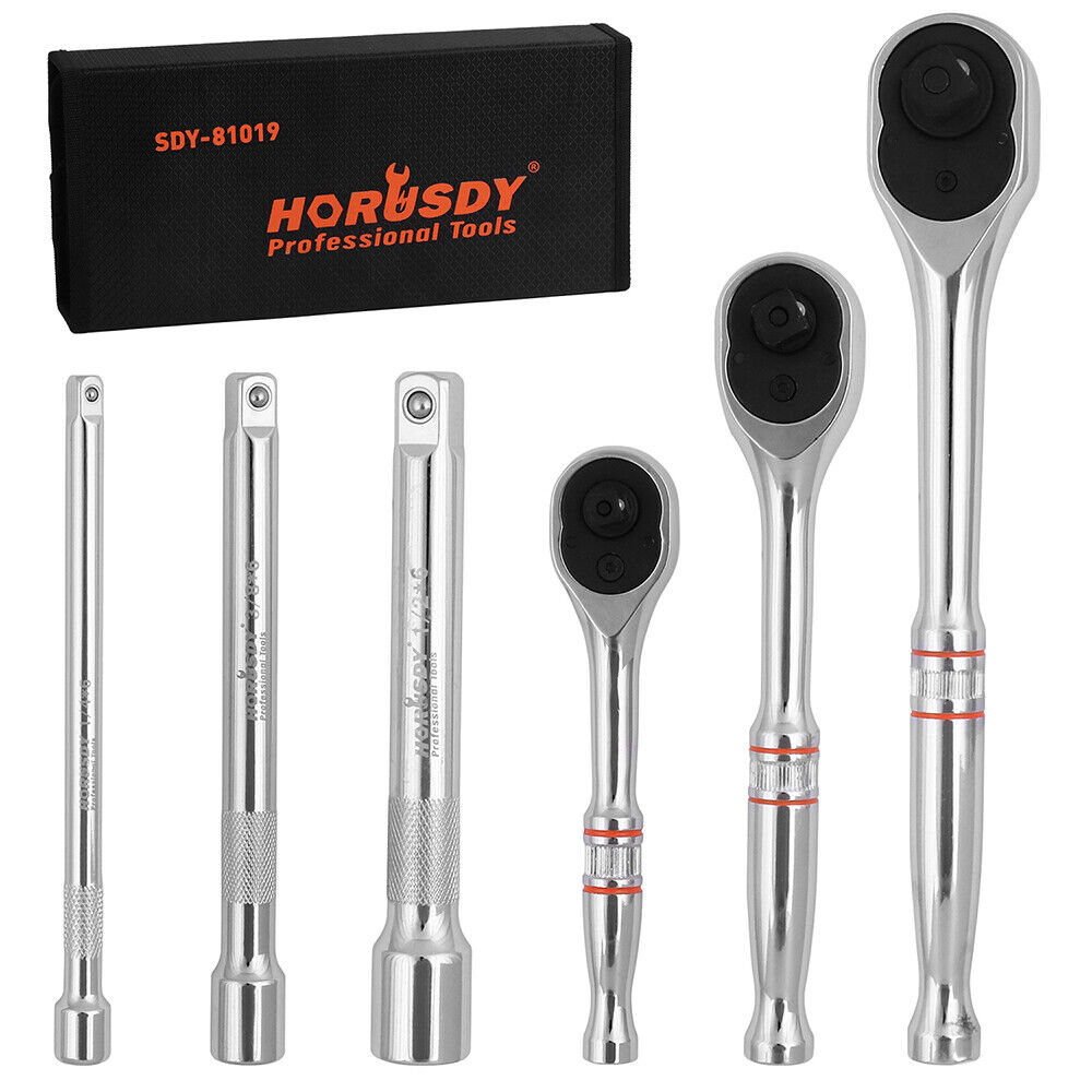 Mini Ratchet Spanner 1/2 3/8 1/4 Drive 90 Tooth Extension Bar Workshop with Bag