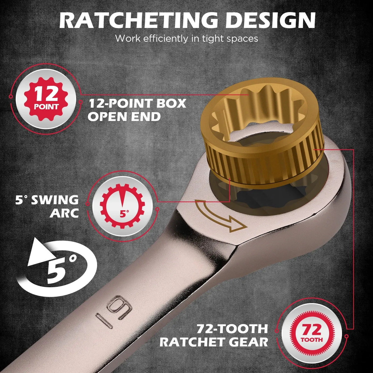 SEDY 24-Piece Ratchet Spanners Set with Magnetic Organizer, SAE 1/4"-7/8" & Metric 8mm-19mm, Cr-V Steel Ratcheting Spanner Set