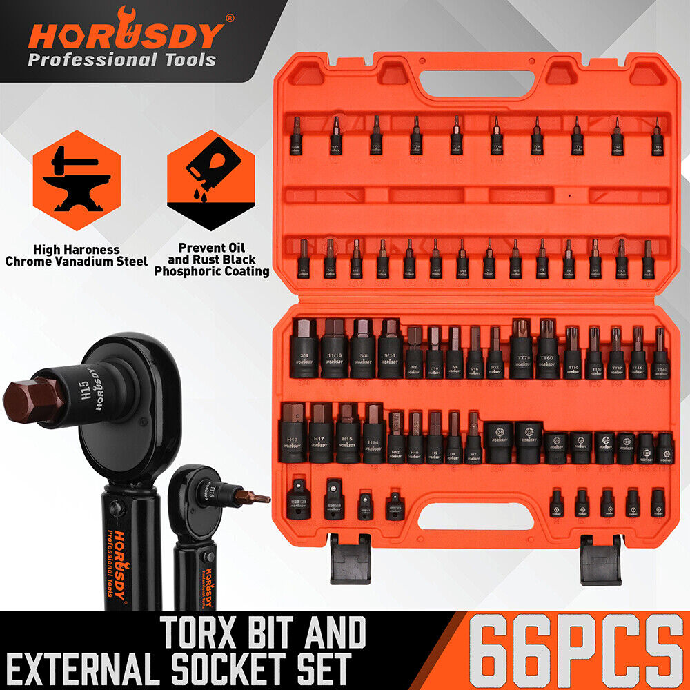 HORUSDY 66Pcs Torx Bit Socket Female External Socket Set with Impact Adapter