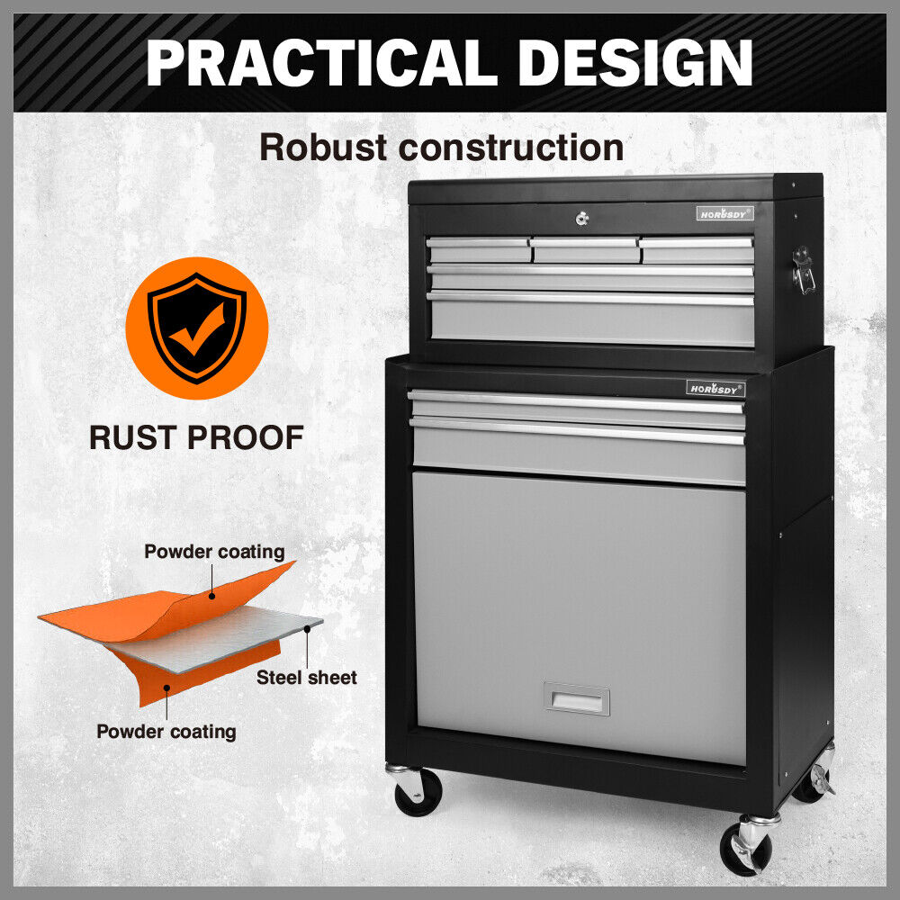 HORUSDY 7-Drawer Tool Box Trolley Cabinet Storage Cart Garage Toolbox Organizer