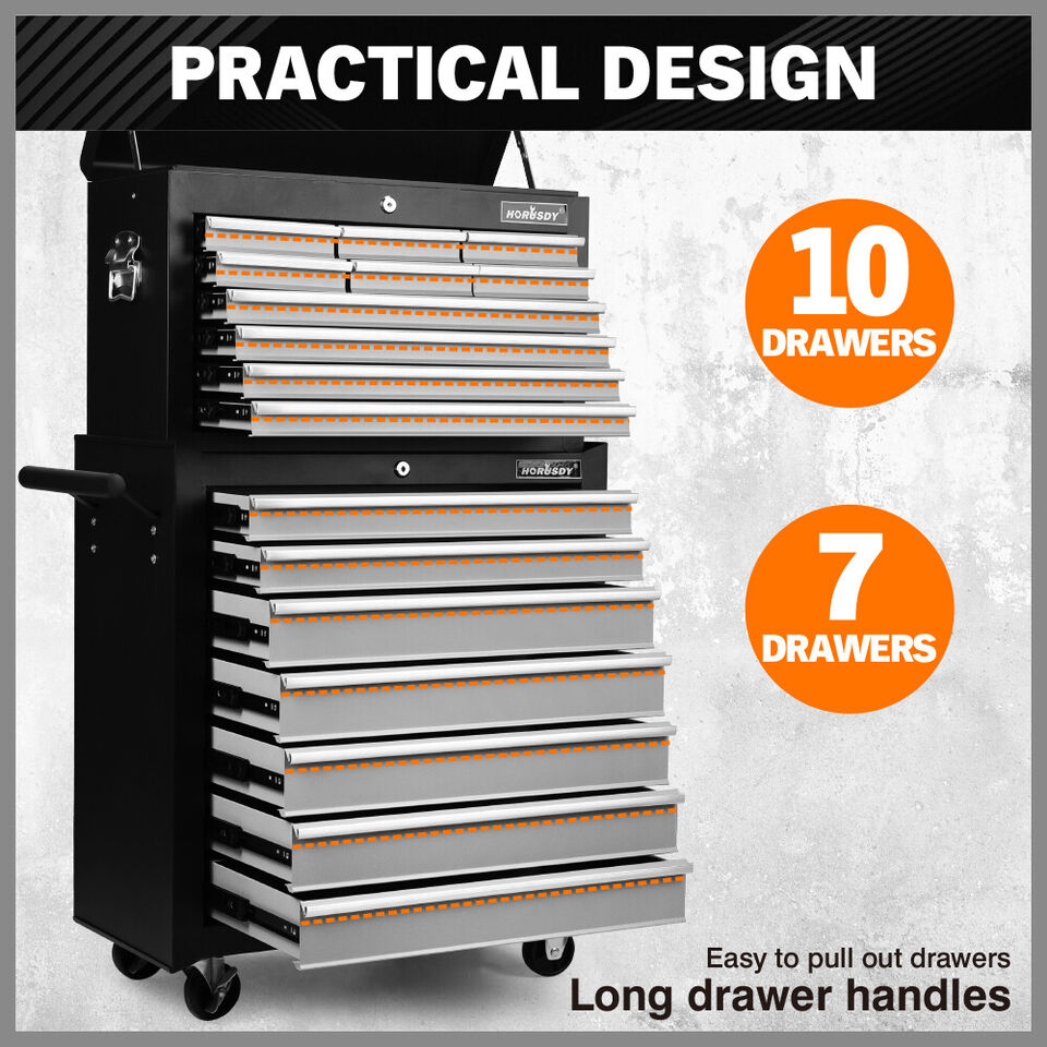 Tool Box Trolley Cabinet Storage Cart Garage Toolbox Organiser 17 Drawer - Grey