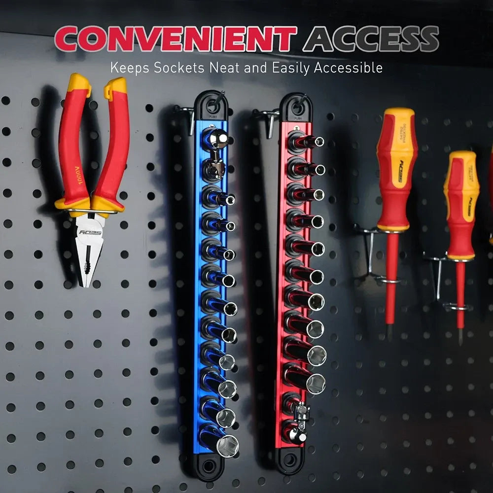 SEDY SEDY 12-Piece 1/4" Drive Long Metric Socket Set 4-13mm with 1 Piece Magnetic Organizer Rail Rack