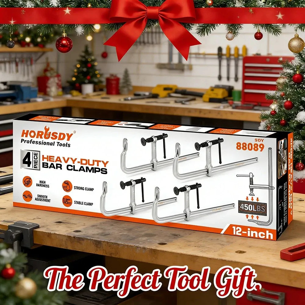 HORUSDY 4-Pack 12-Inch Bar Clamp Set, Light Duty Drop Forged Steel F Clamps, Max 450 lb Load Capacity