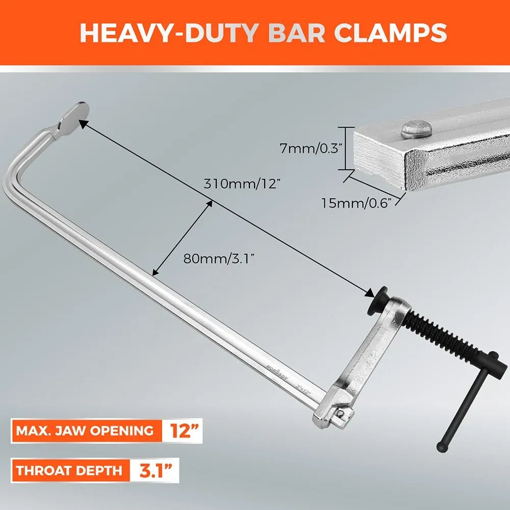 HORUSDY 4-Pack 12-Inch Bar Clamp Set, Light Duty Drop Forged Steel F Clamps, Max 450 lb Load Capacity