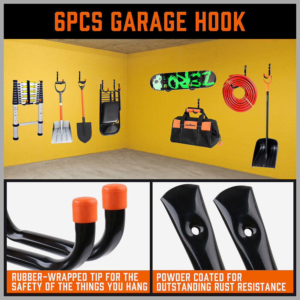 12Pc Wall Mount Hooks Set Heavy Duty Steel Garage Storage Rack Utility Hangers