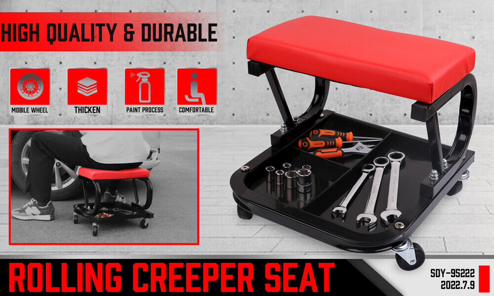 HORUSDY Rolling Creeper Seat Workshop Mechanic Stool Garage Repair Storage Tray