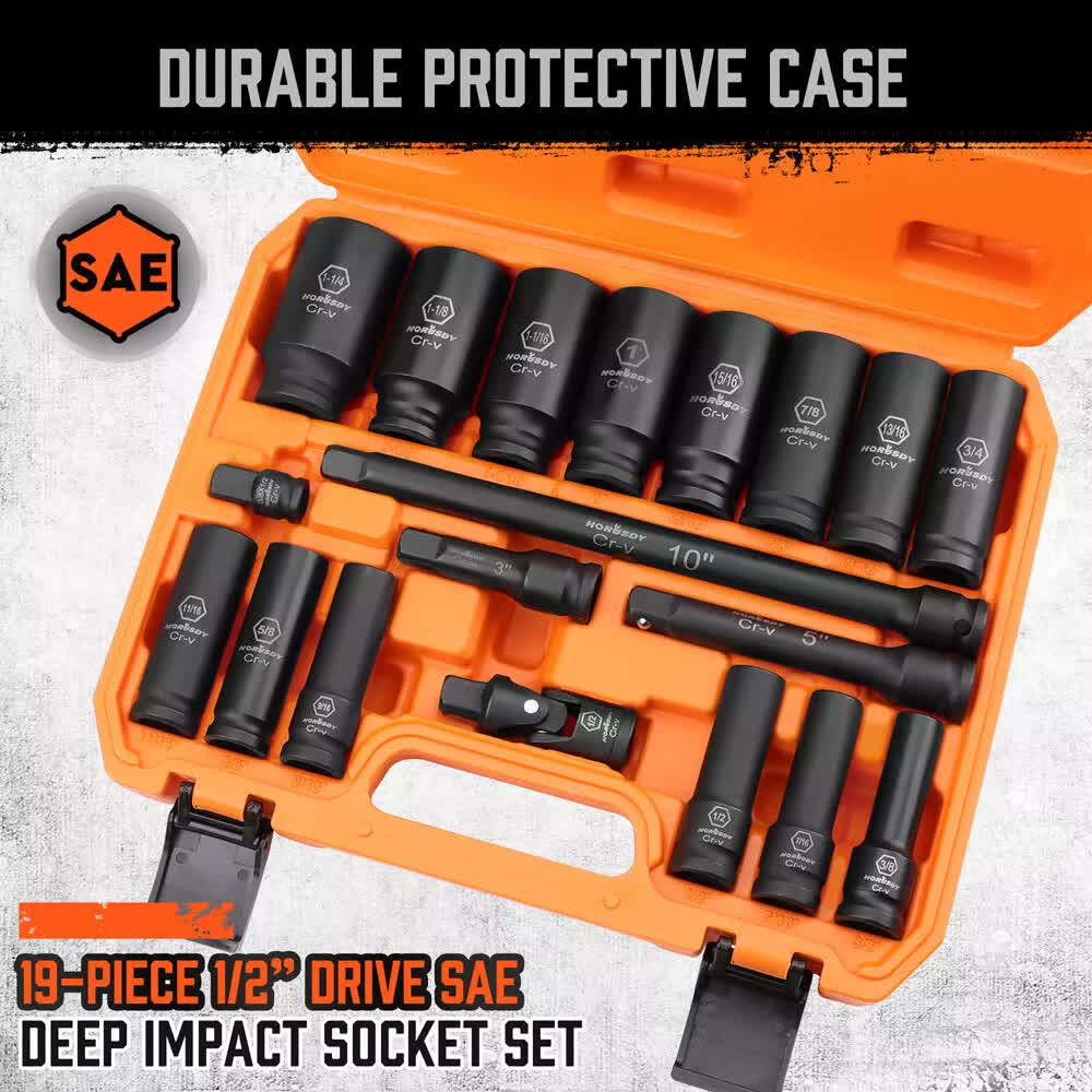 Deep Impact Socket Set 18Pc Imperial SAE Extension Flexible Adaptor 1/2" Drive