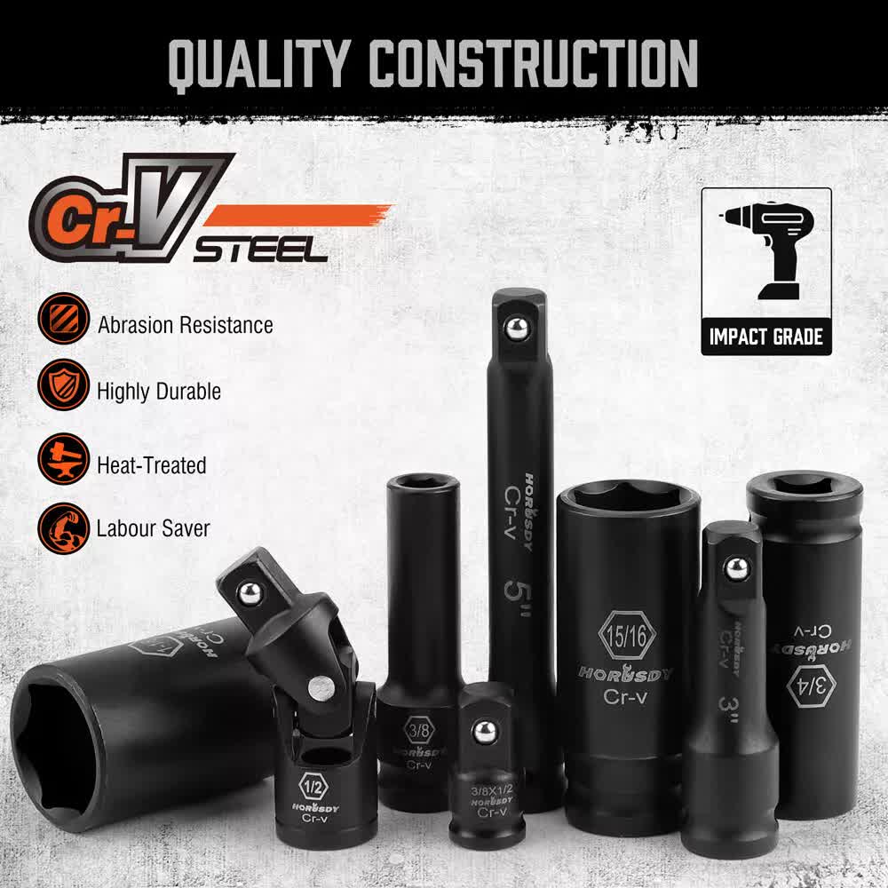 Deep Impact Socket Set 18Pc Imperial SAE Extension Flexible Adaptor 1/2" Drive