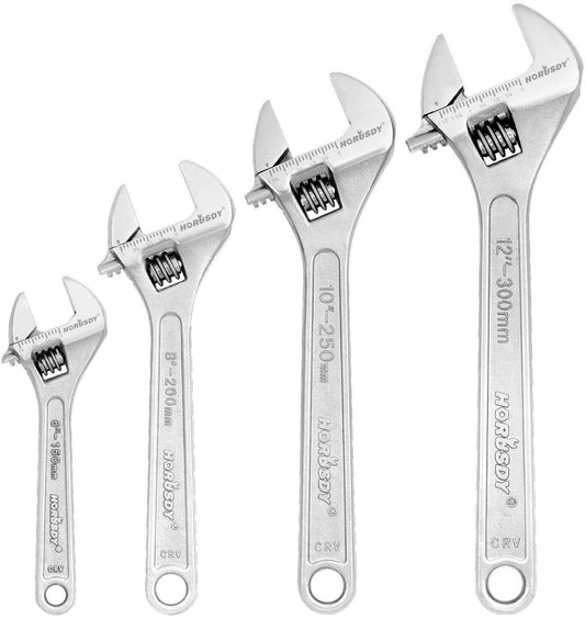 Adjustable Wrench Set 4Pc Heavy Duty Shifter Spanner Wide Open Jaw 6"/8"/10"/12"