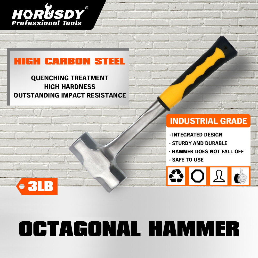 Steel Hammer Set 2LB+3LB Double Octagonal Solid Forged Rubber Grip Handles