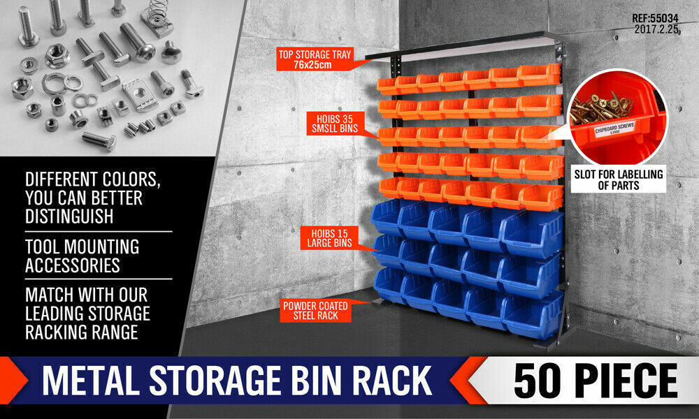 50-Piece Bin Wall Mounted Parts and Tool Storage Rack Organizer Rack¬†for Workshop Tools