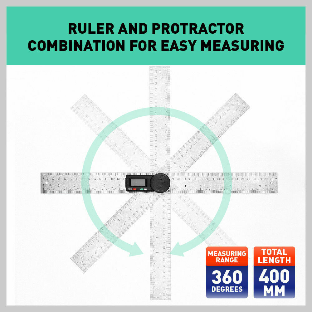 200mm Digital Angle Finder Ruler Protractor Measure Meter Stainless Steel 0-360