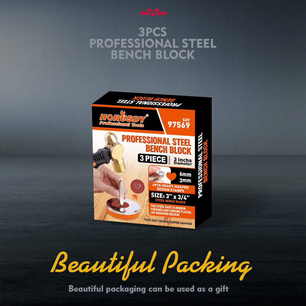 Steel Bench Block Jewelry Stamping Tool Mirror Polishing 3" Round with 2 Punches