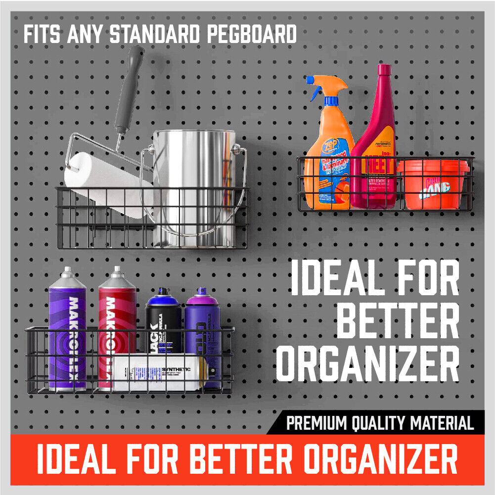 Pegboard Baskets Set 4Pc Storage Bins Organizer Display Hangers Assorted Sizes