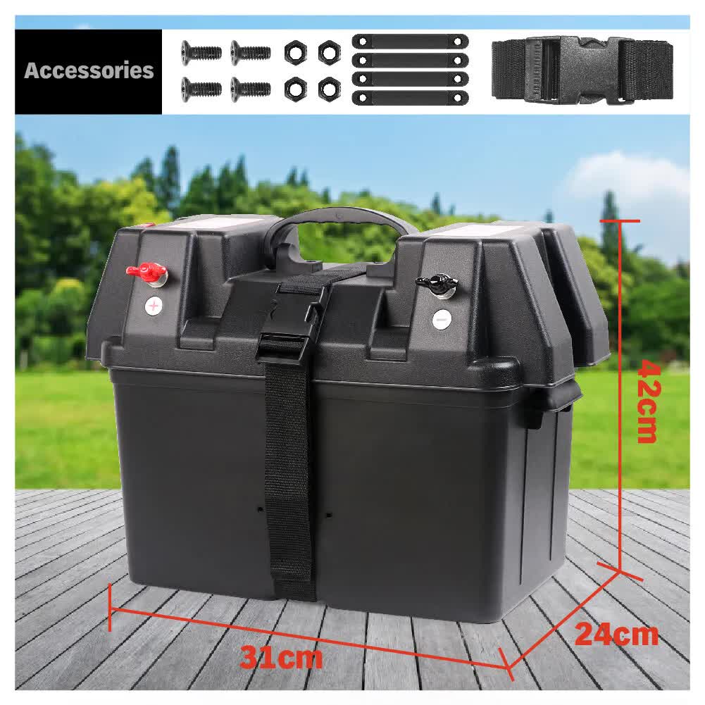 12V 100AH Deep Cycle Battery Box Portable Power Storage Marine Solar USB Camping