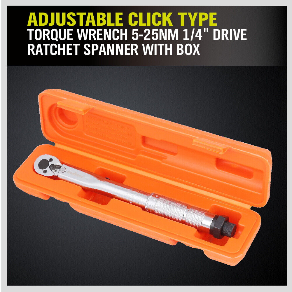 Torque Wrench Click 1/4" Drive Adjustable Hand Ratchet Spanner 5-25NM Repair