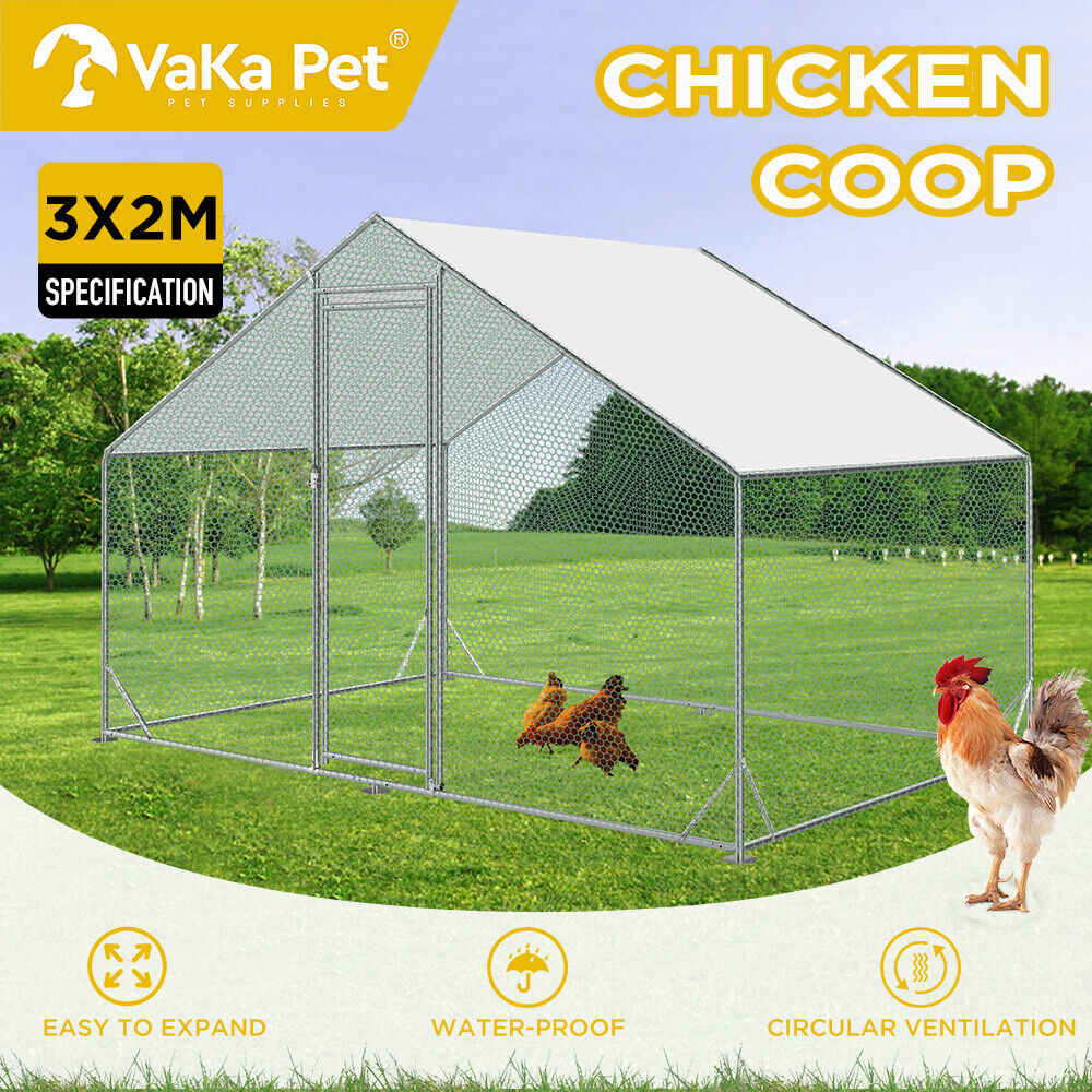 VaKa Metal Walk-in Chicken Coop Rabbit Hutch Cage Hen House Chook 3x2x1.95m