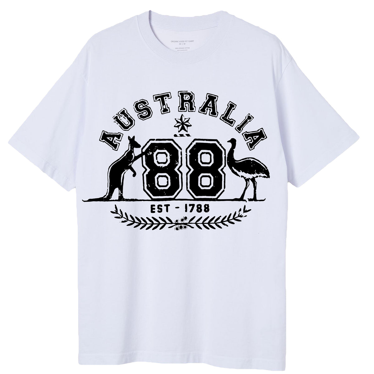 Adult Unisex 100% Cotton T Shirt Australia Kangaroo Emu Aussie Souvenir Tee Tops, White, M