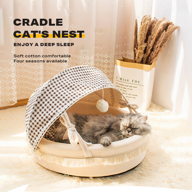 Pet Cat Bed Plush Cave Sleeping Nest Tent Soft Warm House