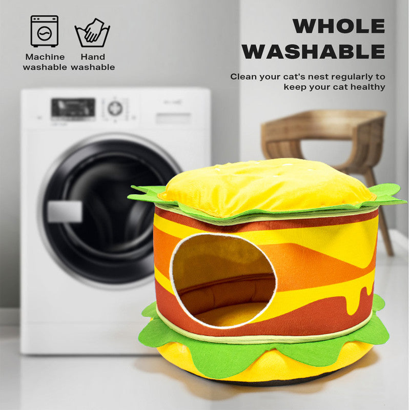 Pet Bed Washable Hamburger for Cats and Dogs