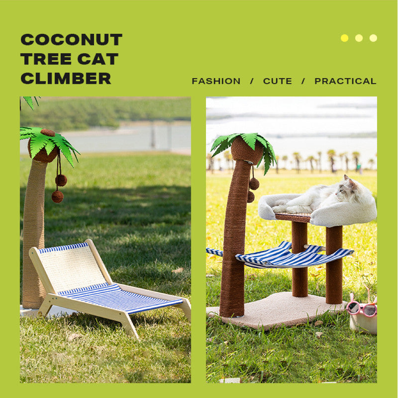 Cat Dog Bed Wood Coconut Tree Hammock Cat Scratching Post Toy Pet Nest