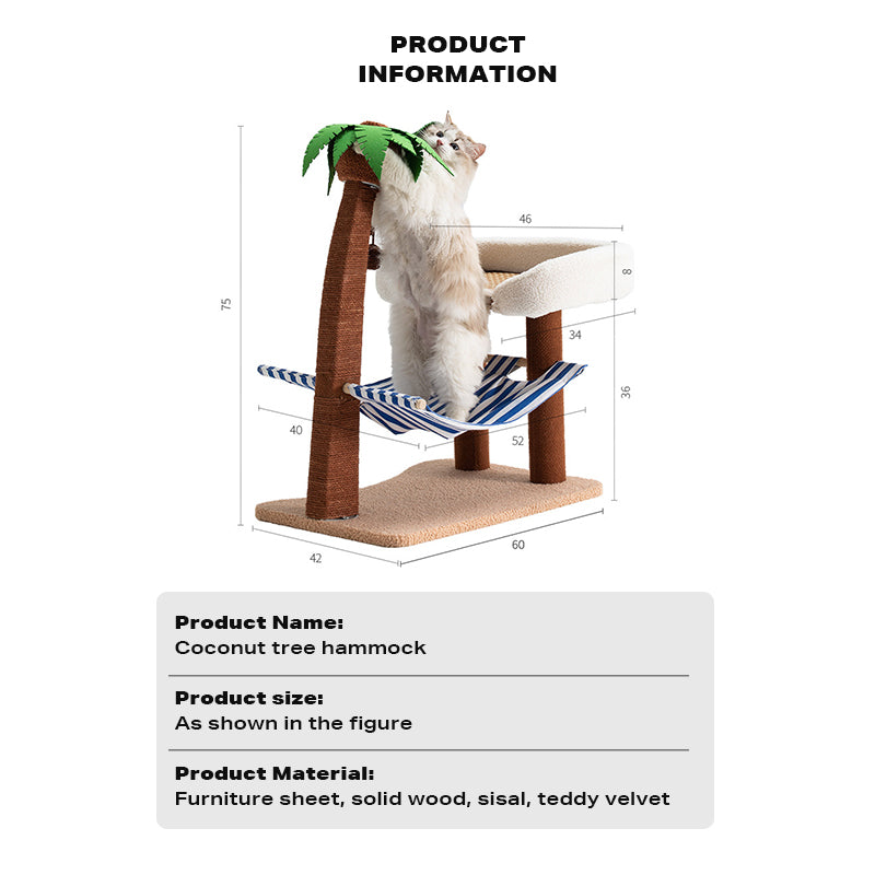 Cat Dog Bed Wood Coconut Tree Hammock Cat Scratching Post Toy Pet Nest