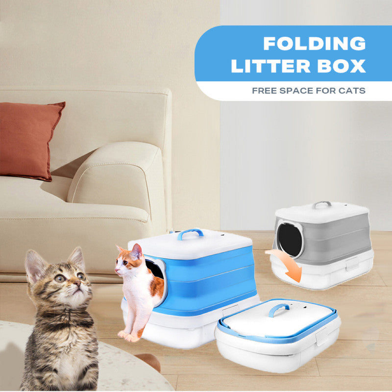 Cat Litter Box Large Foldable Plastic Toilet Easy Cleaning