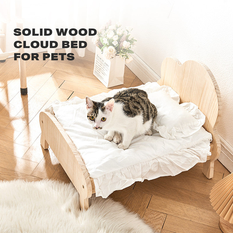 Pet Sofa Cat Dog Wooden Bed Small Pet Wood Frame with Bedding