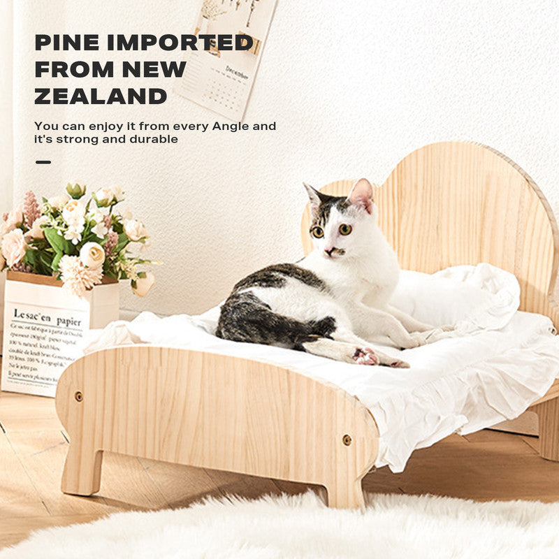 Pet Sofa Cat Dog Wooden Bed Small Pet Wood Frame with Bedding