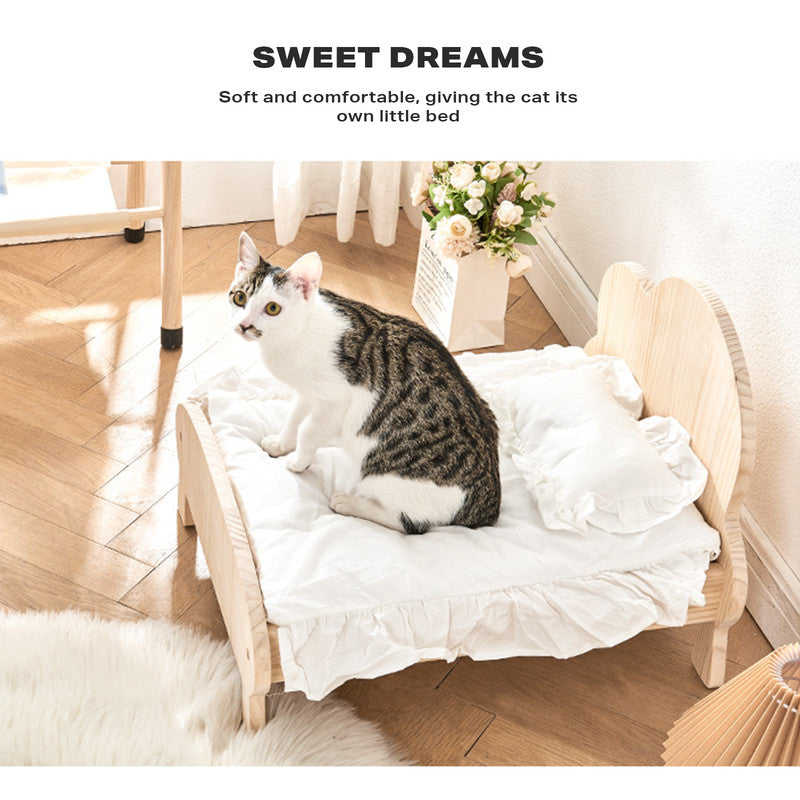 Pet Sofa Cat Dog Wooden Bed Small Pet Wood Frame with Bedding