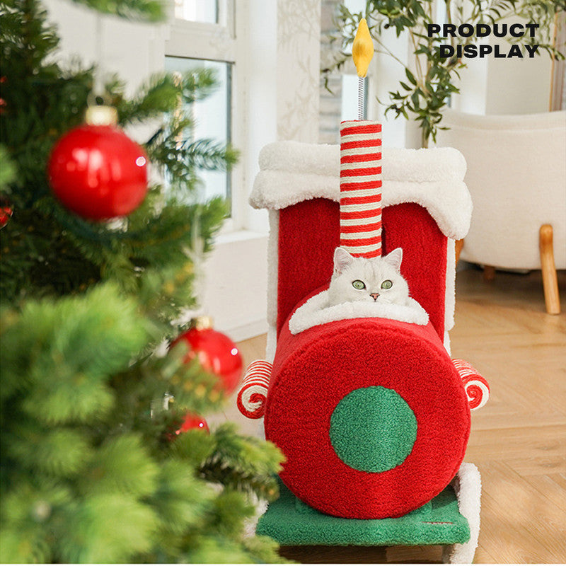 Cat Tree Christmas Gift Train Integrated Nest Toy Scratching Post