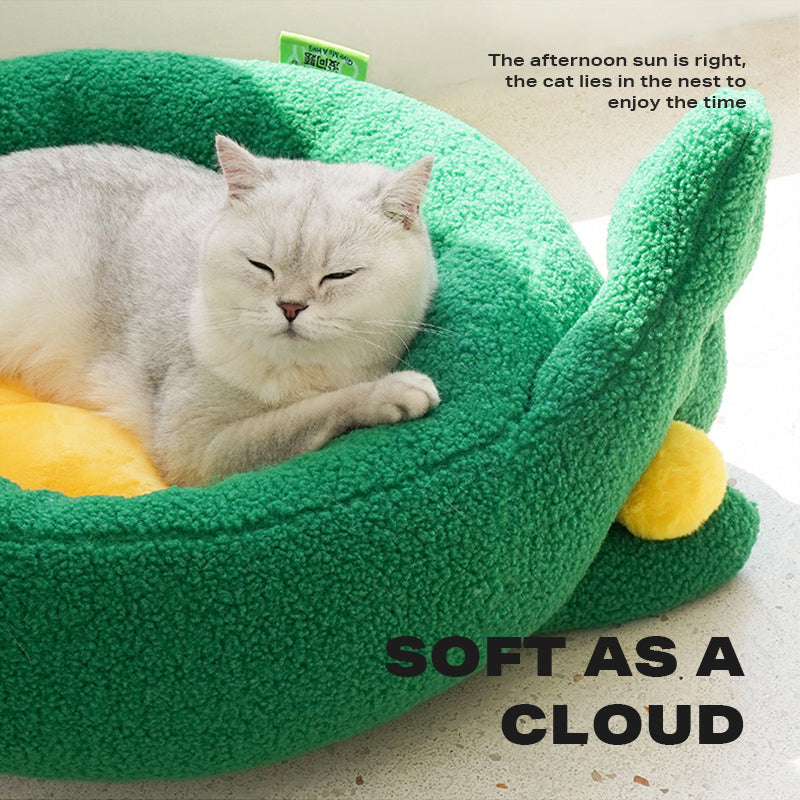 Pet Bed Dog Cat Warm Soft Plush Round Nest Comfy Sleeping Gesture