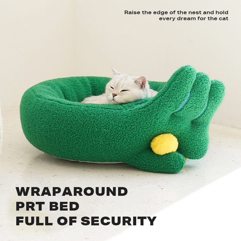 Pet Bed Dog Cat Warm Soft Plush Round Nest Comfy Sleeping Gesture