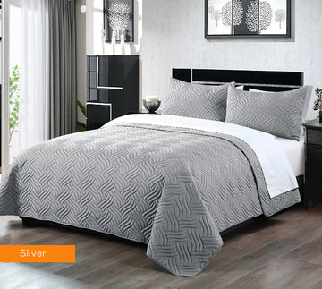 3 piece embossed comforter set queen silver