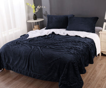 stripe flannel sherpa blanket king navy