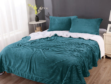 stripe flannel sherpa blanket king  teal