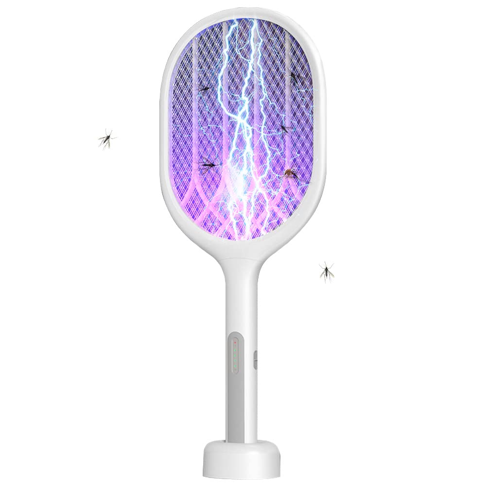 LIFEBEA Electric Fly Swatter Racket, Mosiller 2 in 1 Smart Bug Zapper with USB Rechargeable Base, 2000 mah,Powerful Mosquitoes Trap Lamp