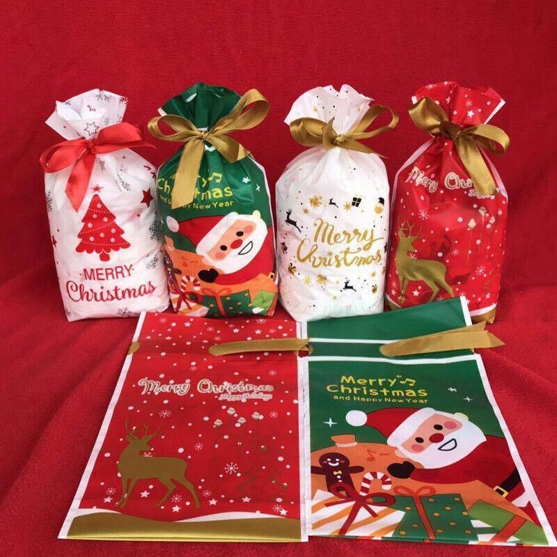 10pcs Christmas Candy Bags Gift Treat Drawstring Pouches Biscuit Cookie Packaging - 10Pcs Bag-Bike Bear
