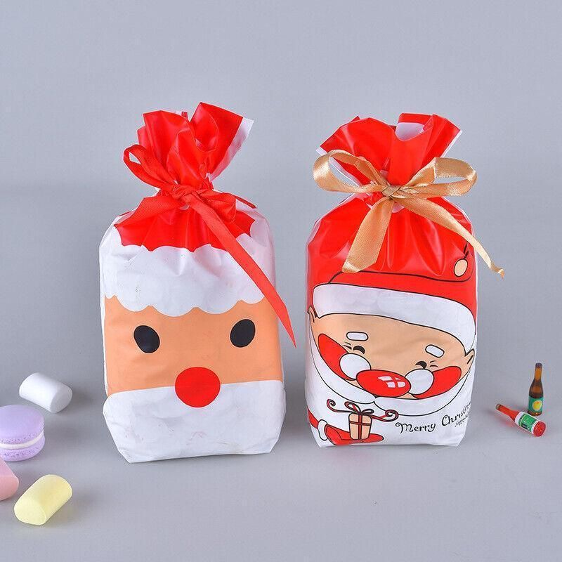 10pcs Christmas Candy Bags Gift Treat Drawstring Pouches Biscuit Cookie Packaging - 10Pcs Bag-Bike Bear