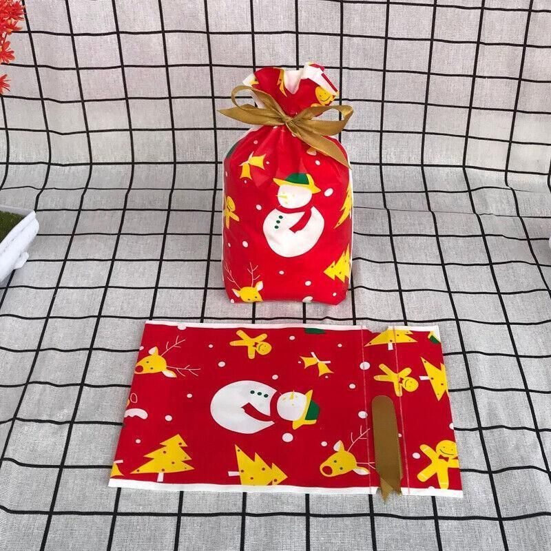 10pcs Christmas Candy Bags Gift Treat Drawstring Pouches Biscuit Cookie Packaging - 10Pcs Bag-Bike Bear